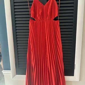 Express Fire Red/Orange Pleated Dress